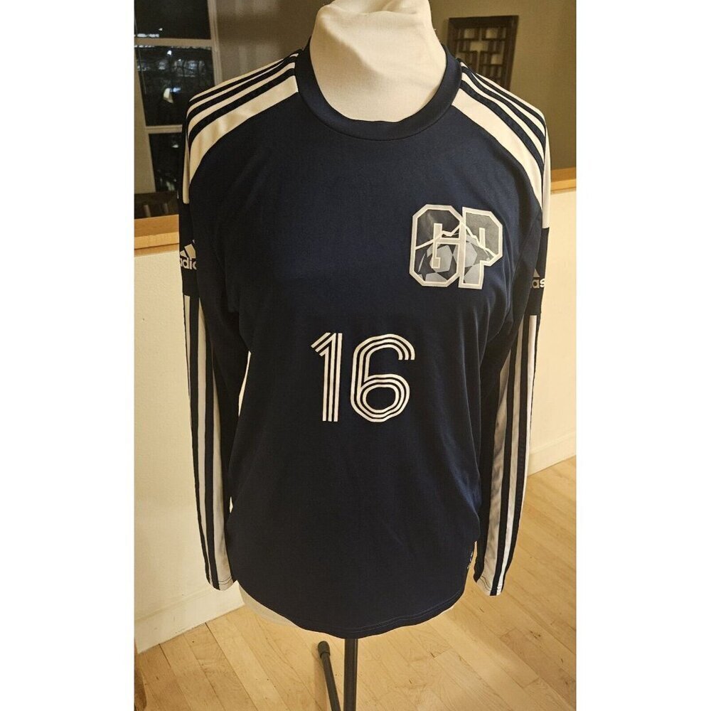Adidas Long Sleeve Training Jersey Navy Blue White Stripes Size Medium